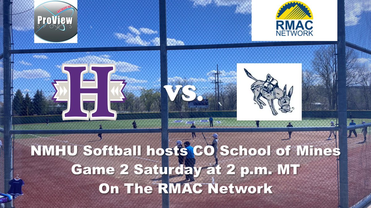 ProViewTV's tweet photo. New Mexico Highlands Softball vs. Colorado School of Mines Game 2 Saturday at 2 p.m. MT with @ScottGaletti and Jace Hinton @jacehintonco on the call on The RMAC Network.
Broadcast Link Below. Archived as well.
https://t.co/7FOYSCnPQk https://t.co/8YaygLvt5j