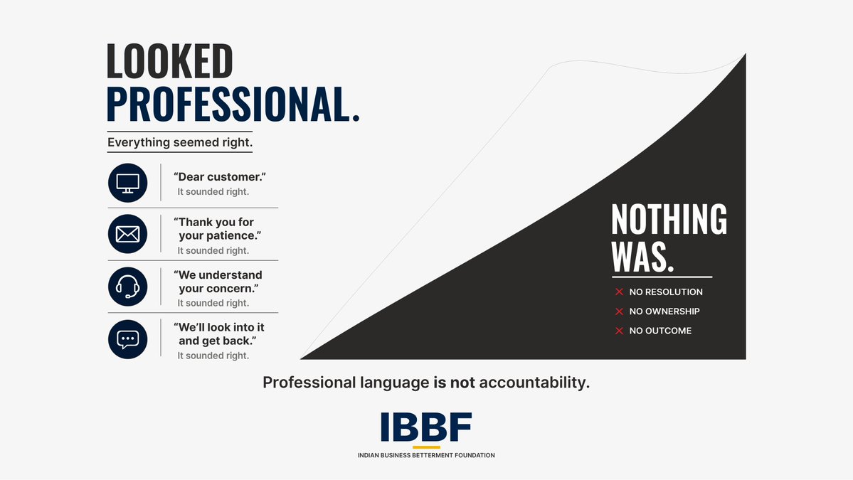 ibbf_org's tweet image. Everything looked professional.

"Dear customer."
"Thank you for your patience."

It all sounded right.

Nothing happened.

Professional ≠ accountable.

IBBF.

#IBBF #CustomerExperience #Support