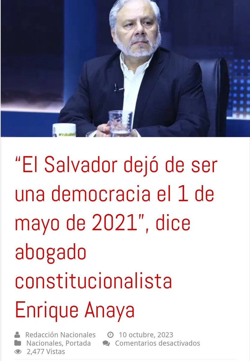 🔴 "El Salvador dejó de ser una  democracia el 1 de mayo de 2021".
 
Abogado constitucionalista, Enrique Anaya, preso por el régimen de Bukele en Junio 2025...preso por su férrea y valiente crítica a la destrucción de la democracia en El Salvador.

#LibertadParaEnriqueAnaya