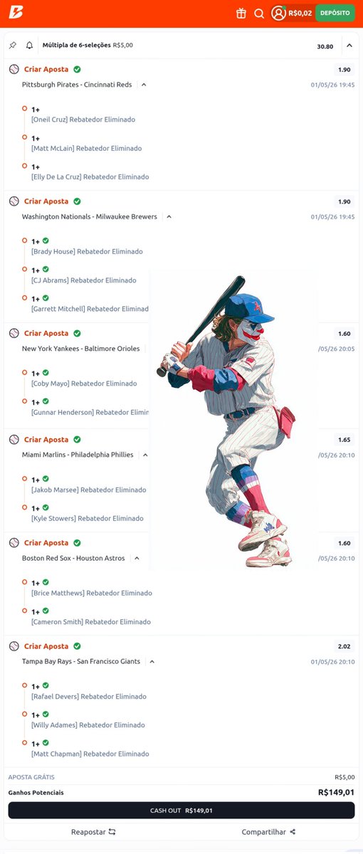 Barbafla's tweet photo. Odd 30✅️⚾️🔥💪🏻
Grupo free  telegram ⚾️🔥
Aposta grátis que a tia Betânia deu hoje https://t.co/7arBpTK3Na