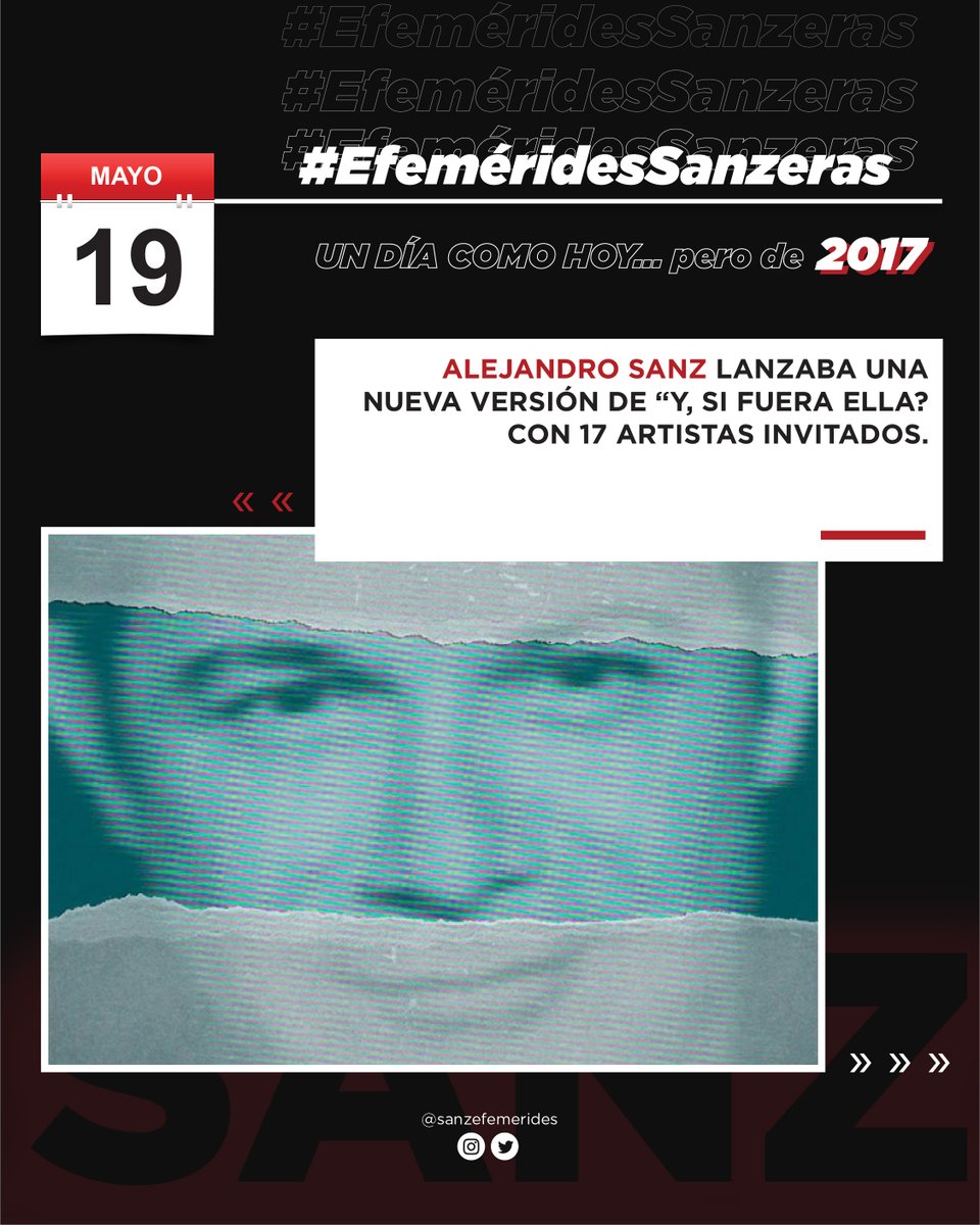 SanzEfemerides's tweet photo. 🗓 | #EfemeridesSanzeras 

Un día como hoy, @AlejandroSanz lanzaba una nueva versión de "Y, ¿si fuera ella?" con 17 artistas invitados.

#AlejandroSanz 
#UnDíaComoHoy #TalDíaComoHoy #Efemérides https://t.co/5dJK9rHweV