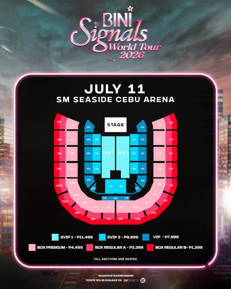 BINI_ph's tweet image. Sugbo, andam na ba mo?🌸

The General Sale Tickets for 'BINI: SIGNALS WORLD TOUR 2026 — CEBU' are OUT NOW!🎫📡

Secure your tickets here!
🔗smtickets.com/events/view/17…

Visit biniwt2026.abs-cbn.com for more details.

@smcebuarena #BINI #BINI_SIGNALS_WORLDTOUR_2026 #BINI_SIGNALS_TOUR