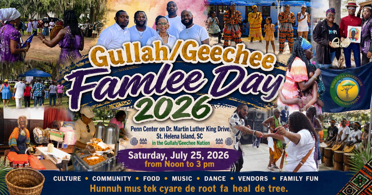 GullahGeechee's tweet photo. Jayn we een de @GullahGeechee epicenta fa "Gullah/Geechee Famlee Weekend 2026!"  Queen Quet, Chieftess of the Gullah/Geechee Nation and de Gullah/Geechee Famlee culturally invites you to the heart of the Gullah/Geechee Nation for “Gullah/Geechee Famlee Weekend” @PennCenter1862 https://t.co/7Qihmjt0XU