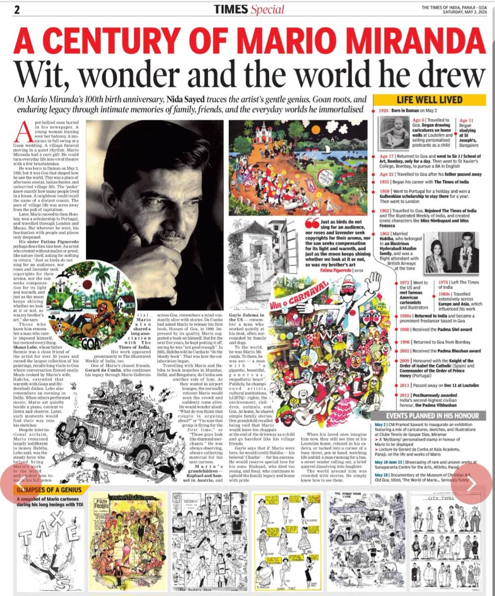 NidaSayedTOI's tweet photo. Much has already been written about Mario Miranda’s life, works and achievements. On Mario's birth centenary, his family and friends talk about the man they knew up, close and personal in ways that the rest of us didn't. My story in TOI today:
@TOIGoaNews https://t.co/R5DHc8aZVW