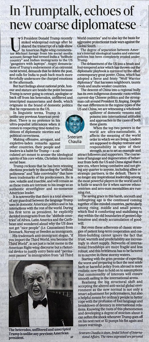 sreeramchaulia's tweet image. In his latest tirade against #immigrants, President #DonaldTrump not only brutally attacked Representative #IlhanOmar but used the choicest abusive and offensive language against the country of #Somalia as a whole. Do read my recent newspaper column on why #Trump does not mince