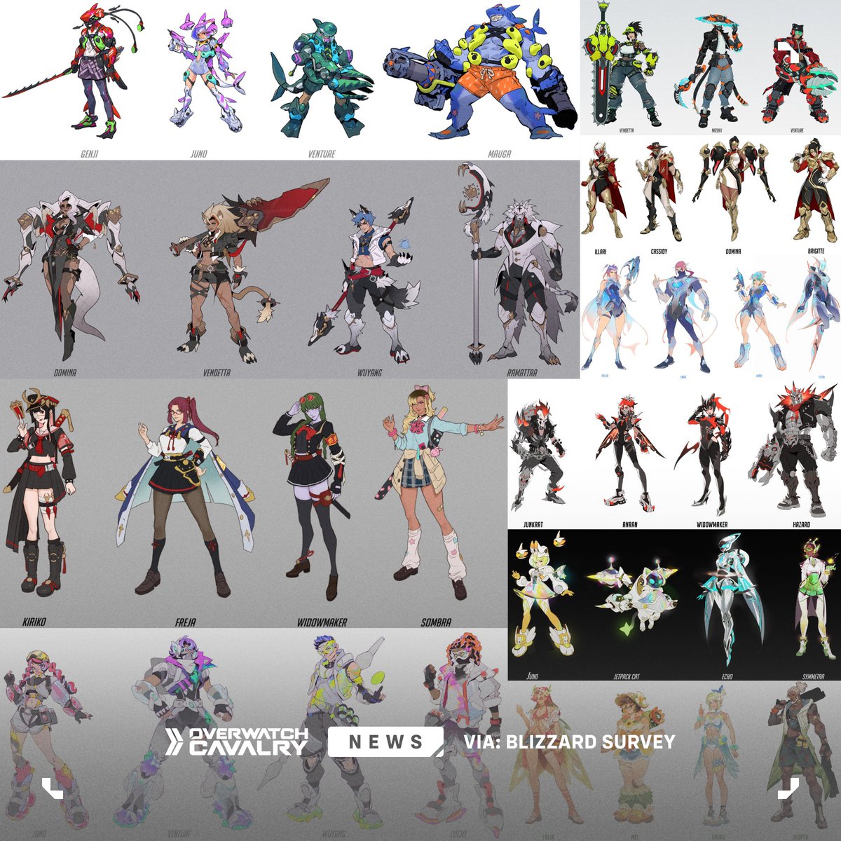 OWCavalry's tweet image. All New #Overwatch Survey Skins 🎨

Please note that while this is official concept art, there is no guarantee that they will be added to the game.

Which ones are your favorite? 💭