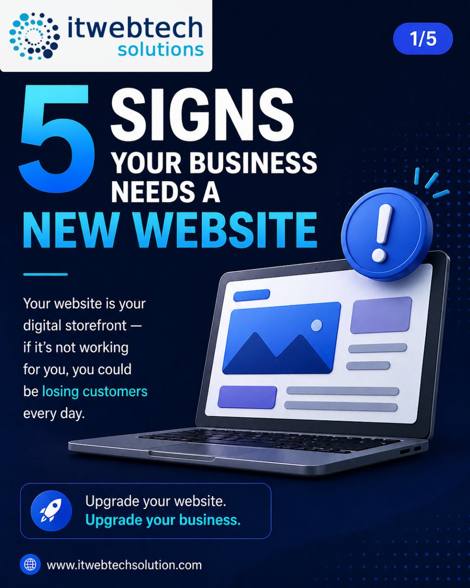 itwebtech's tweet image. 🚨 5 Signs Your #Business Needs a New #Website 🚨

Your website isn’t just a URL — it’s your #digital storefront. If it’s outdated, slow, or not converting visitors, you could be losing #customers every single day.
#WebDesign #DigitalTransformation #BusinessGrowth #SEO #Marketing