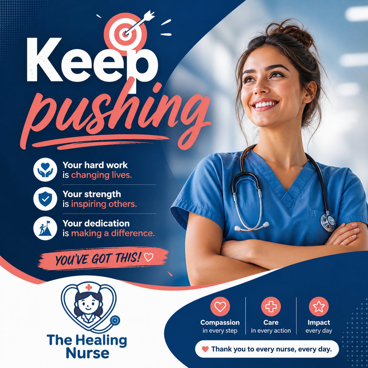 healingnurse26's tweet image. 🎯 Keep pushing.
Even on the hard days… even when you're exhausted…
YOU show up and make a difference.
Nurses don’t quit — they care harder ❤️
👉 Follow for daily nurse motivation &amp;amp; real-life moments
#NurseLife #KeepPushing #RNStrong #HealthcareHeroes #USANurses #ohio