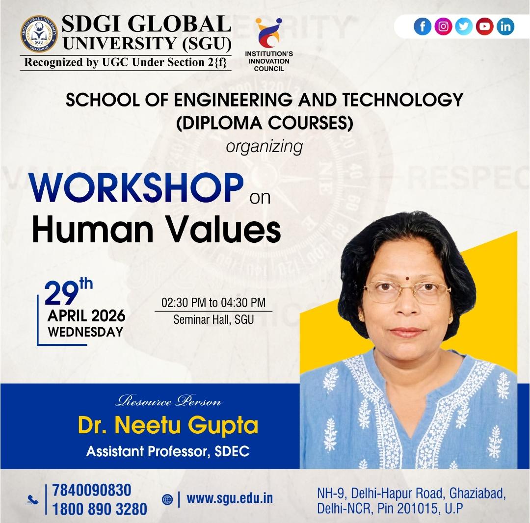 SDGIGLOBALUNI's tweet image. The School of Engineering &amp;amp; Technology (Diploma) successfully organized an insightful workshop on “Human Values” for 1st, 2nd, and 3rd-year Diploma students. 

#Workshop #HumanValues #EngineeringAndTechnology #Diploma #SDGIGlobalUniversity #SGUGhaziabad #UttarPradesh #India