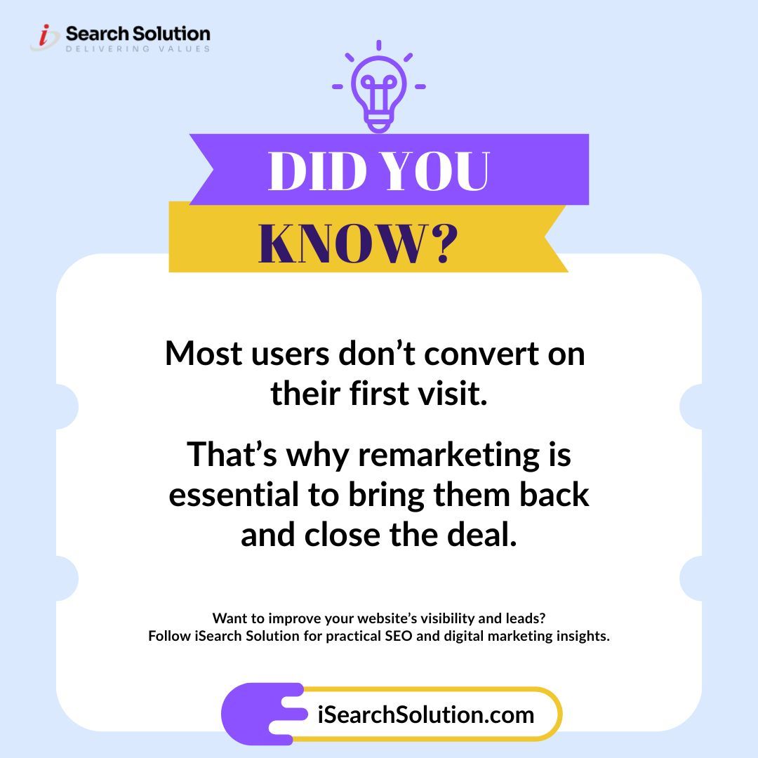 isearchsolution's tweet image. Did you know? 🤯
Most users don’t convert on their first visit.

Remarketing = your second chance to win them back.

#DidYouKnow #Marketing #Remarketing #GrowthHacks #StartupTips