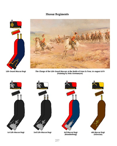 Uniformologist's tweet photo. @Countcristo44 These are members of the "1. Leib-Husaren-Regiment Nr. 1" or 1st Life Hussars Regiment formed in 1741 by Frederick the Great.

There were actually two "deaths head hussar" regiments in the Prussian/German army, and the only noticeable difference in uniform is the busby bag color. https://t.co/K4UIFFLsvu