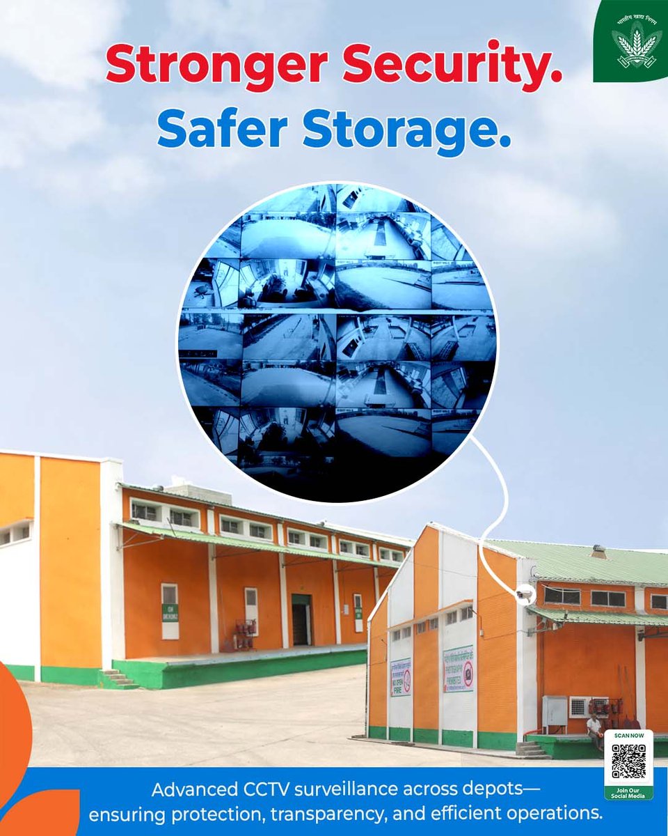 FCI_India's tweet image. Strengthening storage with better systems and growing surveillance support.
At FCI depots, efforts continue to enhance safety, transparency, and operational efficiency—step by step, across the network.

@mygovindia @fooddeptgoi @JoshiPralhad
@Nimu_Bambhaniya @blvermaup
#FCI