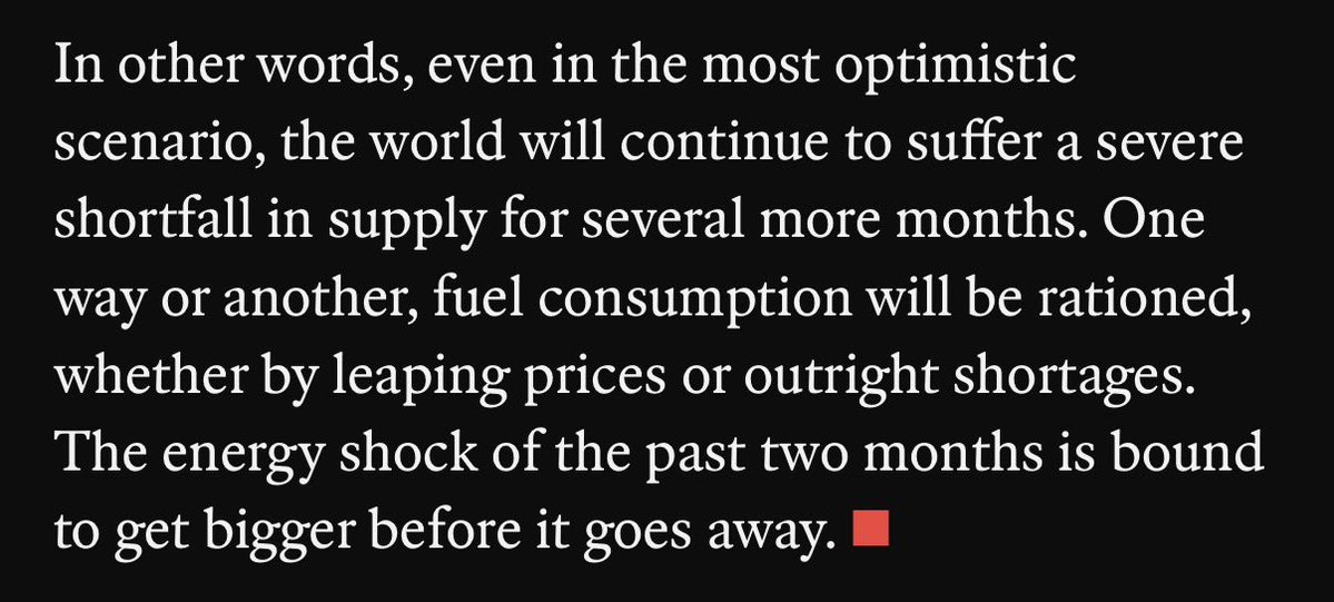 elerianm's tweet image. From the article in The Economist on "The crisis in oil markets will get bigger before it goes away: As stocks dwindle, further price rises are inevitable."
#economy #oil #energy #markets @TheEconomist