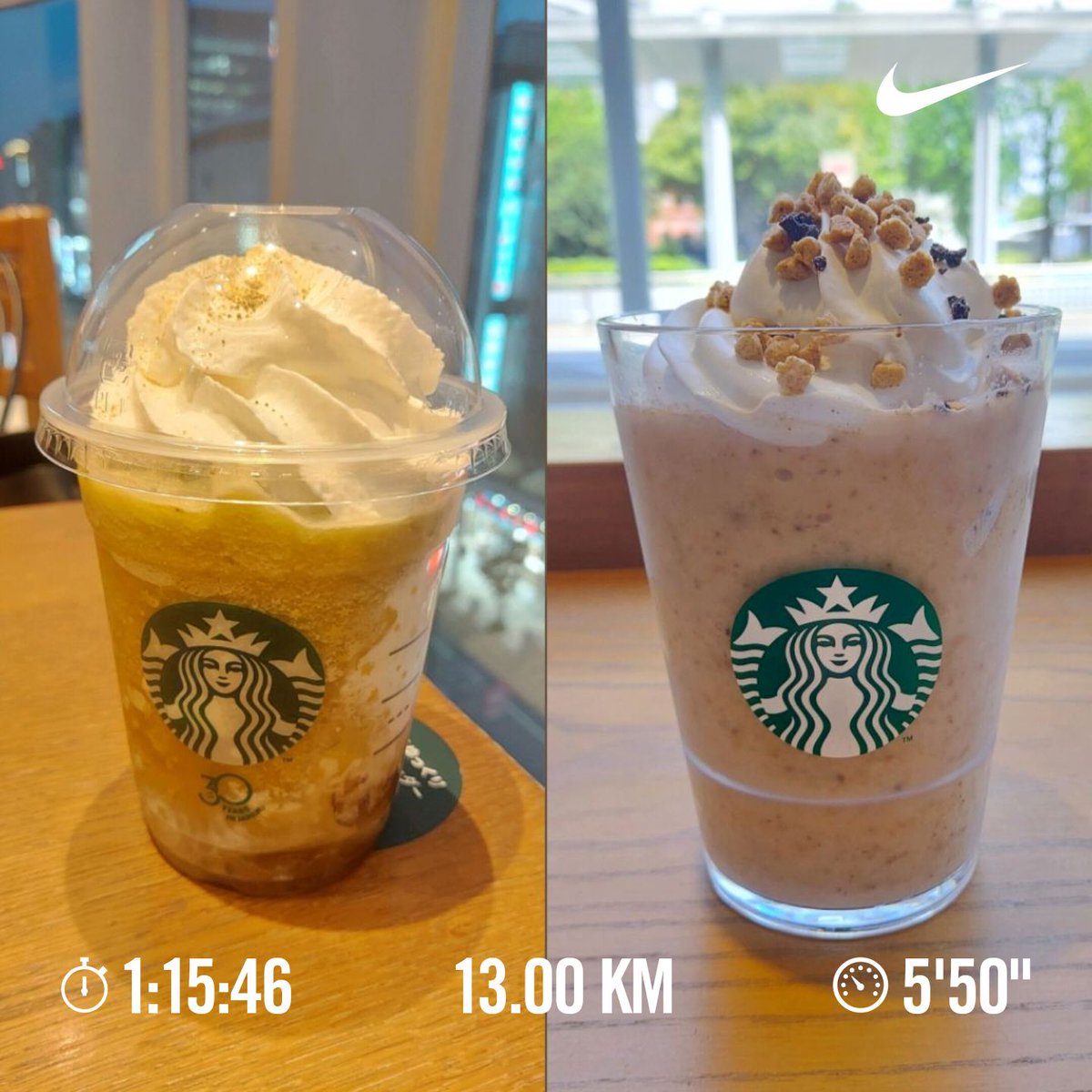 nico76_running's tweet image. ある日のラン。
ひっさしぶりの1000バル🏃‍♀️
㌔4'40"で5本、r2分の設定でやってみたけどキツーい😇
走力落ちた？体重い？🐷

THE スターフラペチーノ、さらに2種類いただきました😋

#THEフラペチーノof加賀棒ほうじ茶 🍵
#THEフラペチーノofチャンキークッキー 🍪
#running 
#ランニング