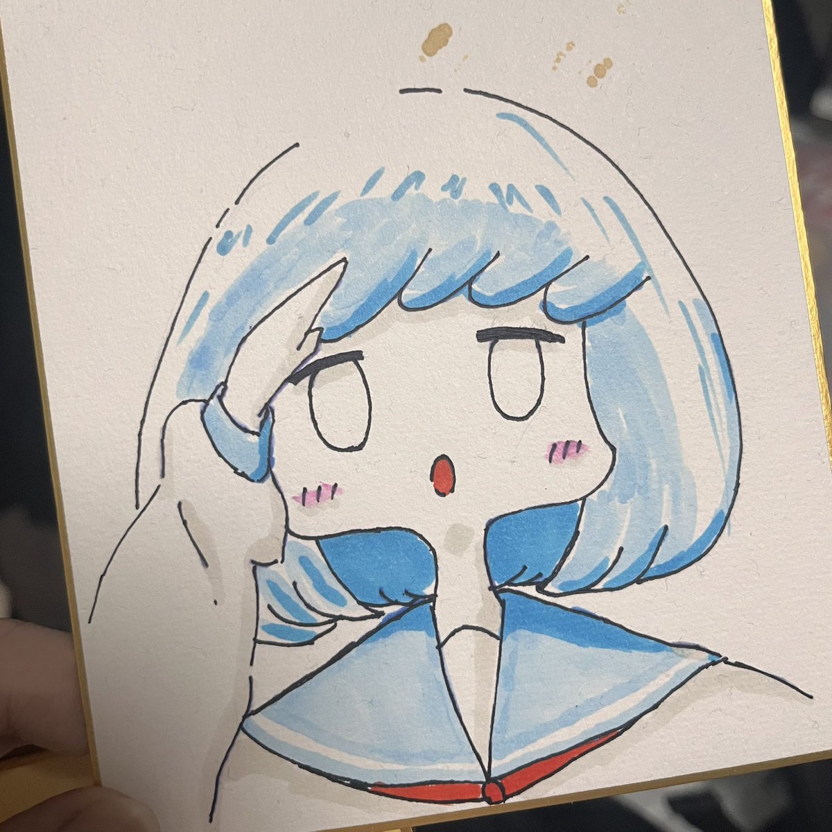 Roudou_Syachiku's tweet photo. 色紙にイラスト描いてみた。
ムズい。インクが滲むような素材でムズい。
色とか付けてみたら余計むずい。
ちょっとコーヒーかかっちゃったし https://t.co/qzRMvhvzsZ