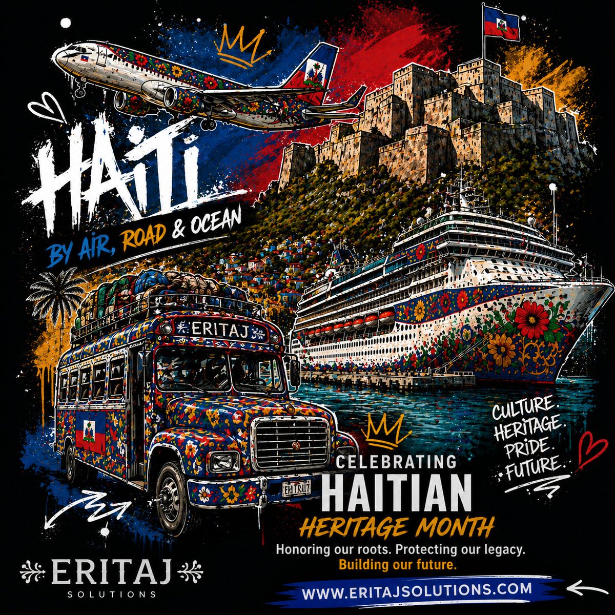MFMorett's tweet photo. By air. By road. By sea.
One people. One history. One inheritance.
Haiti moves through the world—and through us.
Honoring our roots. Building our future. 🇭🇹 #HaitianHeritageMonth #EritajSolutions #Alaso https://t.co/p09QMKx7Zw