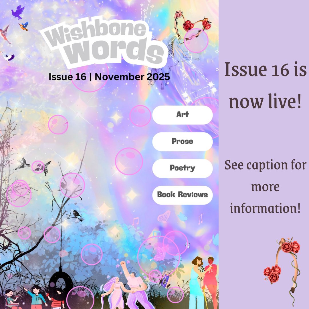 WishboneWords's tweet image. Thank you for your patience! Wishbone Words Issue 16 is available to download on our website! Please visit wishbonewords.com/magazine/issue… to get your copy!
Contributors, we have a code for you! Please reach out on our socials to receive it :)
#disabilityvisibility #disabilityawareness
