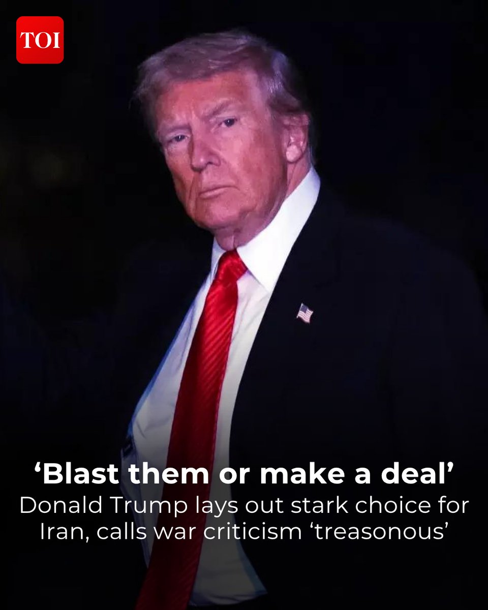 timesofindia's tweet image. #US President #DonaldTrump presented a stark choice on #Iran: negotiate a settlement or face military escalation, though he personally prefers avoiding conflict. 

Read more 🔗 toi.in/5VSFoZ69