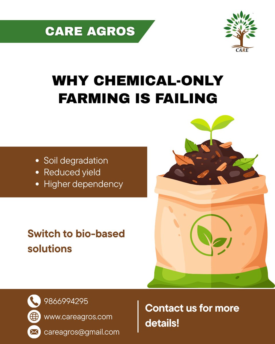 careagros123's tweet image. Chemical farming gives quick results but damages soil in the long run.
Switch to bio inputs for sustainable growth and better productivity.

 #OrganicFarming #SustainableFarming #CareAgros 

chemical farming problems india, sustainable agrisolutions, bio fertilizers benefits