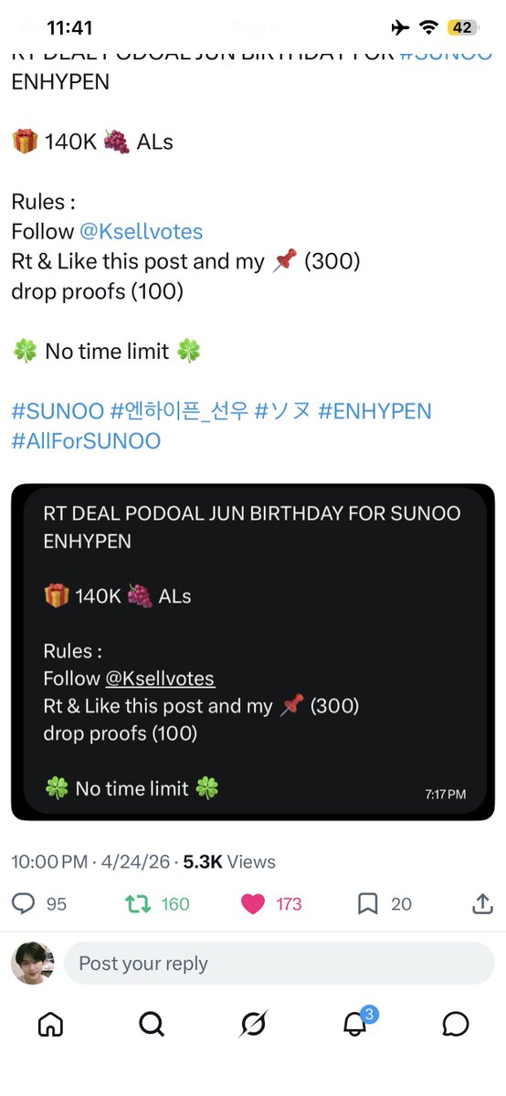 pocketzsh's tweet photo. @sunoofullife @Ksellvotes #SUNOO https://t.co/wsU3OLvASA