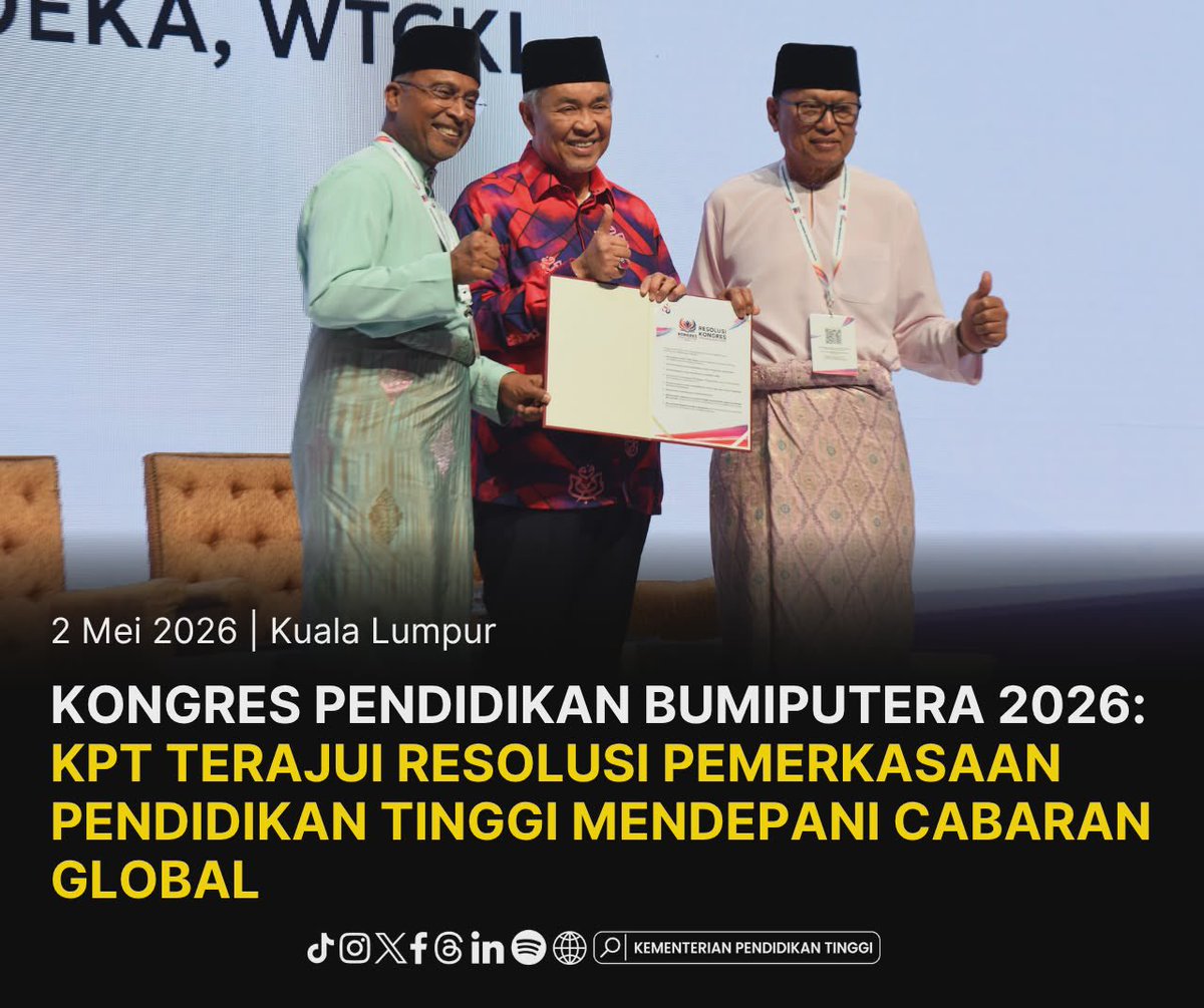 MOHEOfficial's tweet photo. KONGRES PENDIDIKAN BUMIPUTERA 2026: KPT TERAJUI RESOLUSI PEMERKASAAN PENDIDIKAN TINGGI MENDEPANI CABARAN GLOBAL

Baca lanjut: https://t.co/ZRww7DlYhR

@ZambryOfficial @AdamAdli 

#RancakkanMADANI
#MADANIbekerja
#MalaysiaMADANI https://t.co/RfJN0tFUC3