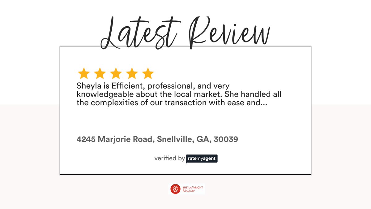sheyla_wright's tweet image. 🌟 Big thanks to Brent for the fantastic review! Helping you in Snellville was a pleasure. 🏡 Looking forward to assisting more clients like you. #HappyClients #SnellvilleRealEstate #TopAgent
REAL ESTATE AGENT  389960