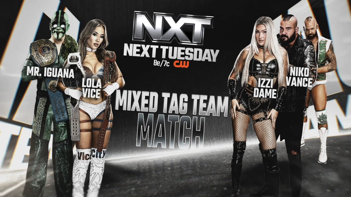 leek971's tweet image. Got some great matches scheduled for next week!

Mr. Iguana and Lola Vice vs. The Culling (Izzi Dame and Niko Vance)! Mixed Tag Team Match!

Kali Armstrong vs. Jaida Parker! Singles Match!

Jasper Troy vs. Jackson Drake! Singles Match!

#WWENXT