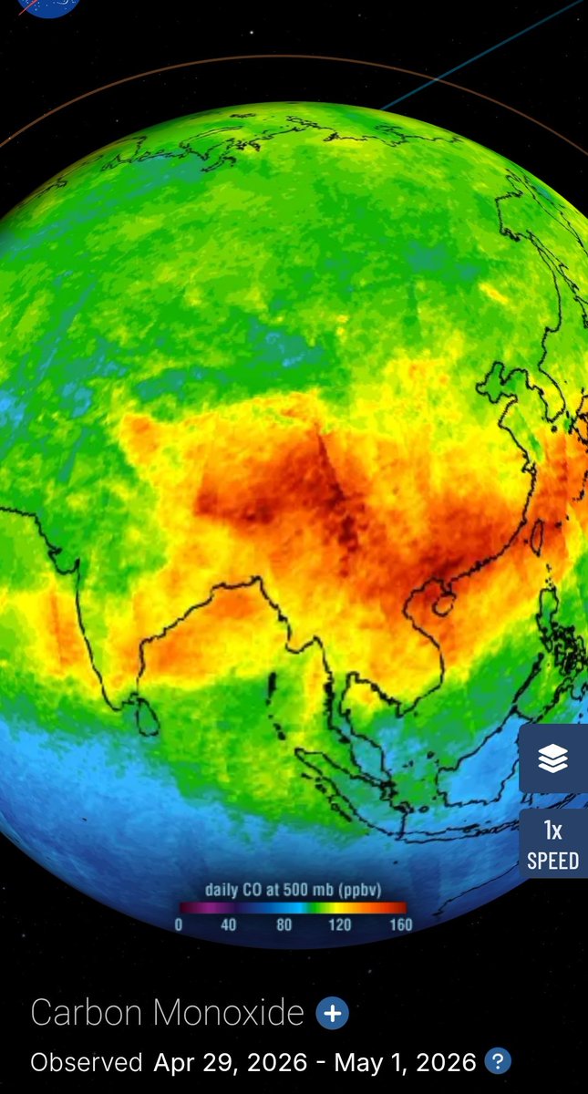 Parmaanoo's tweet image. In this 3-day NASA view, China shows a much stronger mid-atmospheric CO concentration than India, especially over eastern China. India has elevated CO too, mainly across northern/eastern regions, but the plume is broader and generally less intense. #Nicobar #China #NASA