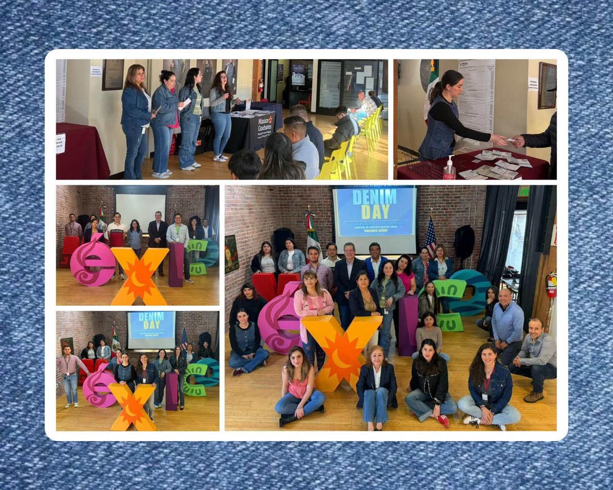 ConsulmexSFO's tweet photo. El equipo de @ConsulmexSFO se sumó al #DenimDay: un día que nació para recordar que ninguna prenda, circunstancia o silencio justifica la violencia sexual. #Protecciónconsular @vcalva @MarcoAMena https://t.co/u1fw3Yc8F1