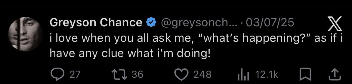 mxgreysonchance's tweet photo. ¿Qué si creamos una sección
 de X dentro de X?👽

•𝒱𝒾𝑒𝓇𝓃𝑒𝓈 𝒹𝑒 𝑀𝑒𝓂𝑒•

Como cuando te preguntan sobre tu vida y ni tú lo sabes…

G vaya que lo sabe.

-𐒄Ɩ𐒄í ☾ https://t.co/Ma3AKa3Tpi