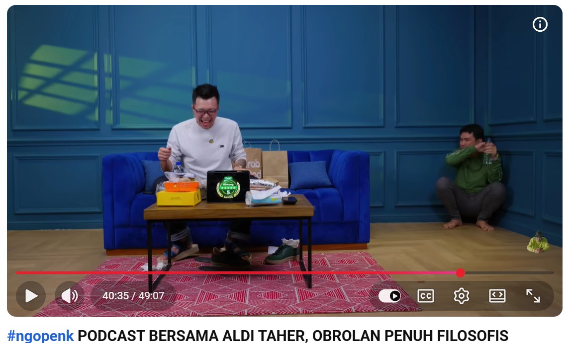 WOLF_of_IHSG's tweet photo. Nonton (lagi) kelanjutan Podcast 
Aldi Taher🧑‍🏭  bareng dokter Tirta  👨‍🔬

*Aldi tiba tiba Nyanyi, eh dr. Tirta mukul meja ngikutin irama lagu

🧑‍🏭: " Lu kayak Bocah deh !"

👨‍🔬 : " lah ini kan pengiringnya (musik) !"

🧑‍🏭: " Lah, kita kan emang bocah!" 

👨‍🔬: " iya betul ! Setiap cowok itu adalah..INNER CHILD .

🧑‍🏭 : " beuh,,, betul, setiap cowok adalah LAST CHILD. LAST CHILD !" 

* Dr. Tirta bingung sambil nepuk dada
heran ; dia nanya lagi

👨‍🔬 : " Last Child ? haaa?? Virgoun !"

🧑‍🏭 : " Duta !"

👨‍🔬 : "Once? "

🧑‍🏭 :  Ariel !

👨‍🔬 : " Ahmad Dhani ! "

🧑‍🏭 : " Aldi Taher?

👨‍🔬 : "Piyu !"

🧑‍🏭 : " Josua Suherman ! "
🧑‍🏭 : " Chiquita Meidy ! "

👨‍🔬 : "Iqbal "

**********

🧑‍🏭 :  "Michael Jackson !"

👨‍🔬 : " Justin Bieber  "

🧑‍🏭 : " Justin Timberlake !"

👨‍🔬 : "Britney Spears "

🧑‍🏭 :  "Jas  Hujan " *Ini apaaa Ngaco Aldi !
tapi tetap direspon dr. Tirta

👨‍🔬 : " Eminem  "

🧑‍🏭 : " Iwa K "

👨‍🔬 : "Korn"

🧑‍🏭 : " Slipknot "

BANGKEEE !!!

👨‍🔬 : "LIVERPOOL "
🧑‍🏭 : "TIMNAS !  "

👨‍🔬 : "Andre Rosiade? Erik Tohir?"

🧑‍🏭 : " Loh ? SEMEN PADANG ! "

*Sumpahh ABSURD BANGET ini obrolan 2 manusia ini 🤣  #ngopenk
