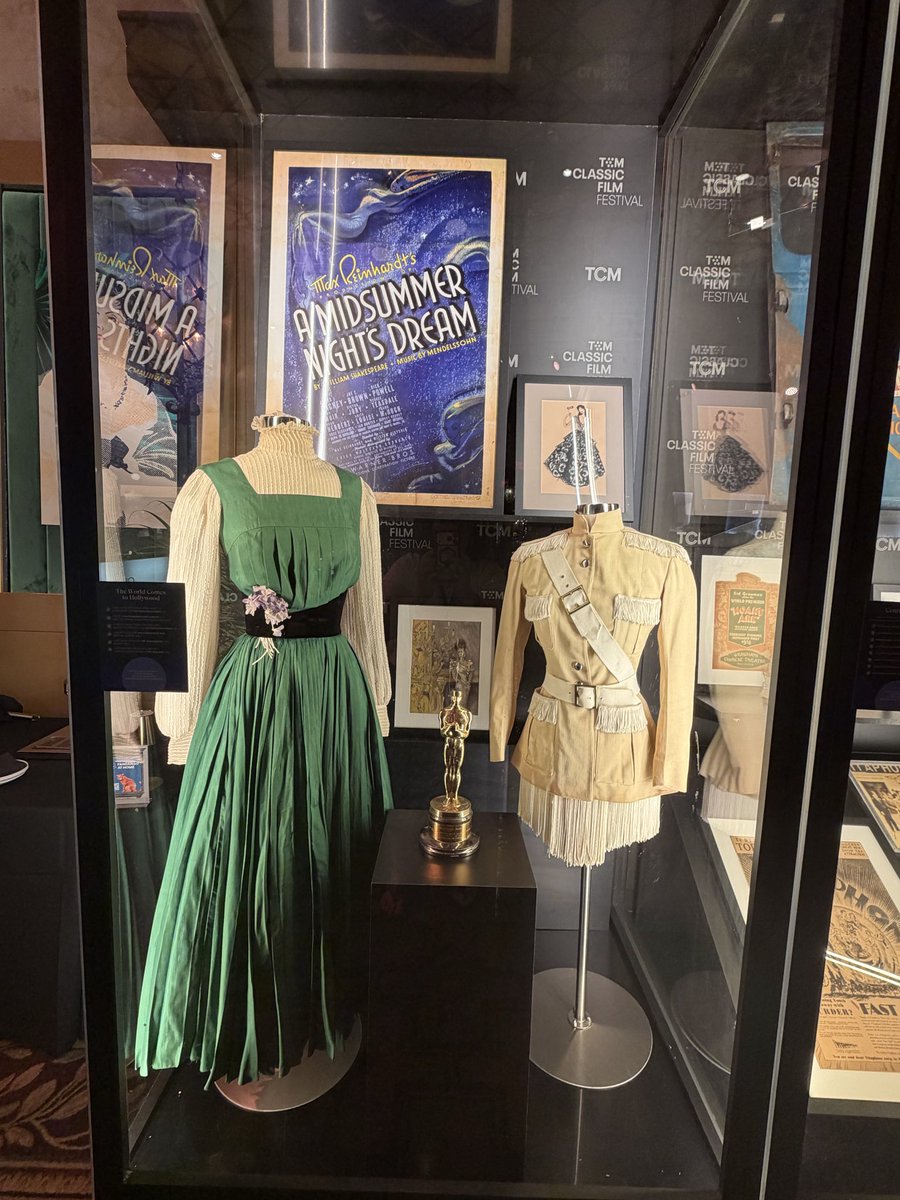 LoraStocker's tweet photo. More stunning displays in Club @tcm at #TCMFF 2026 which include multiple pieces of ephemera and costumes worn by Audrey Hepburn, Marlene Dietrich, and Paul Henreid. https://t.co/xTsHtYG2dP