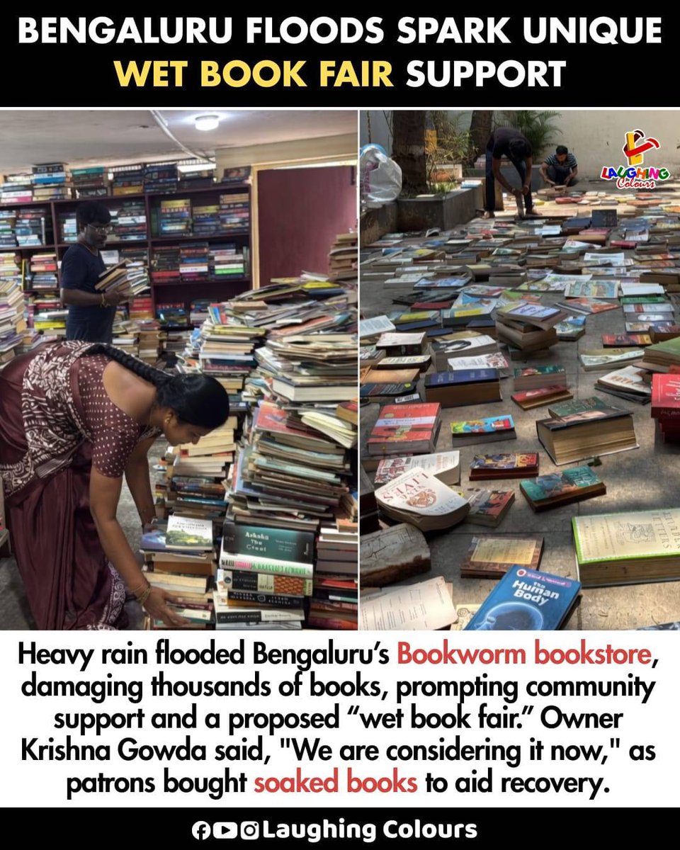 LaughingColours's tweet image. Flooded bookstore gets community support ❤️

#Bengaluru #Floods #CommunitySupport #Books