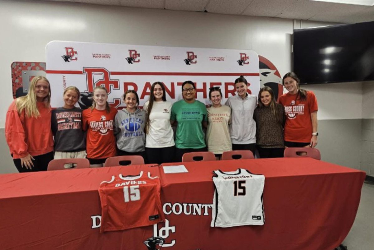 DCHSLadyPanther's tweet photo. Congrats @KennedyLane15 as she signed her letter of intent to continue her academic and athletic career at Georgetown College 🧡🖤🏀 https://t.co/D2eGIXABfO