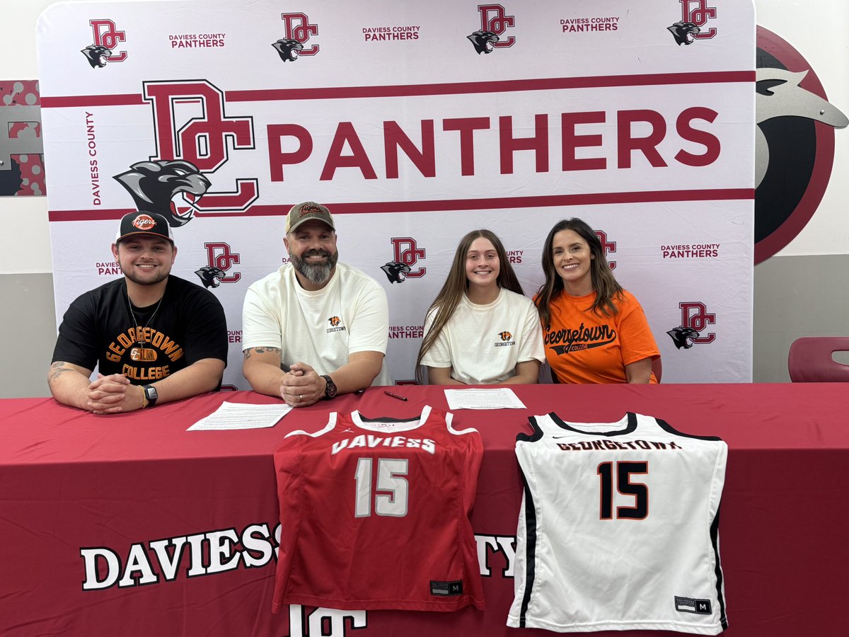 DCHSLadyPanther's tweet photo. Congrats @KennedyLane15 as she signed her letter of intent to continue her academic and athletic career at Georgetown College 🧡🖤🏀 https://t.co/D2eGIXABfO