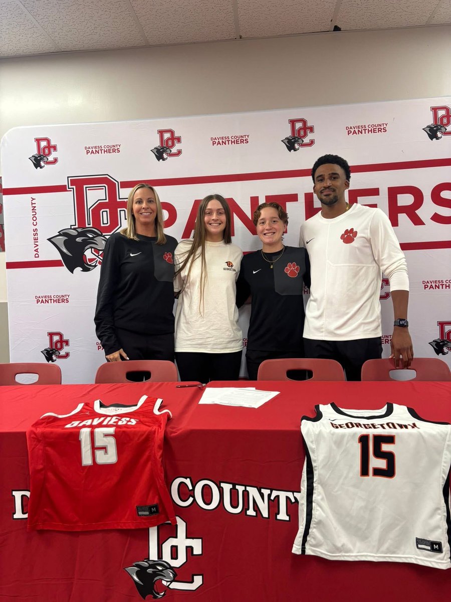 DCHSLadyPanther's tweet photo. Congrats @KennedyLane15 as she signed her letter of intent to continue her academic and athletic career at Georgetown College 🧡🖤🏀 https://t.co/D2eGIXABfO