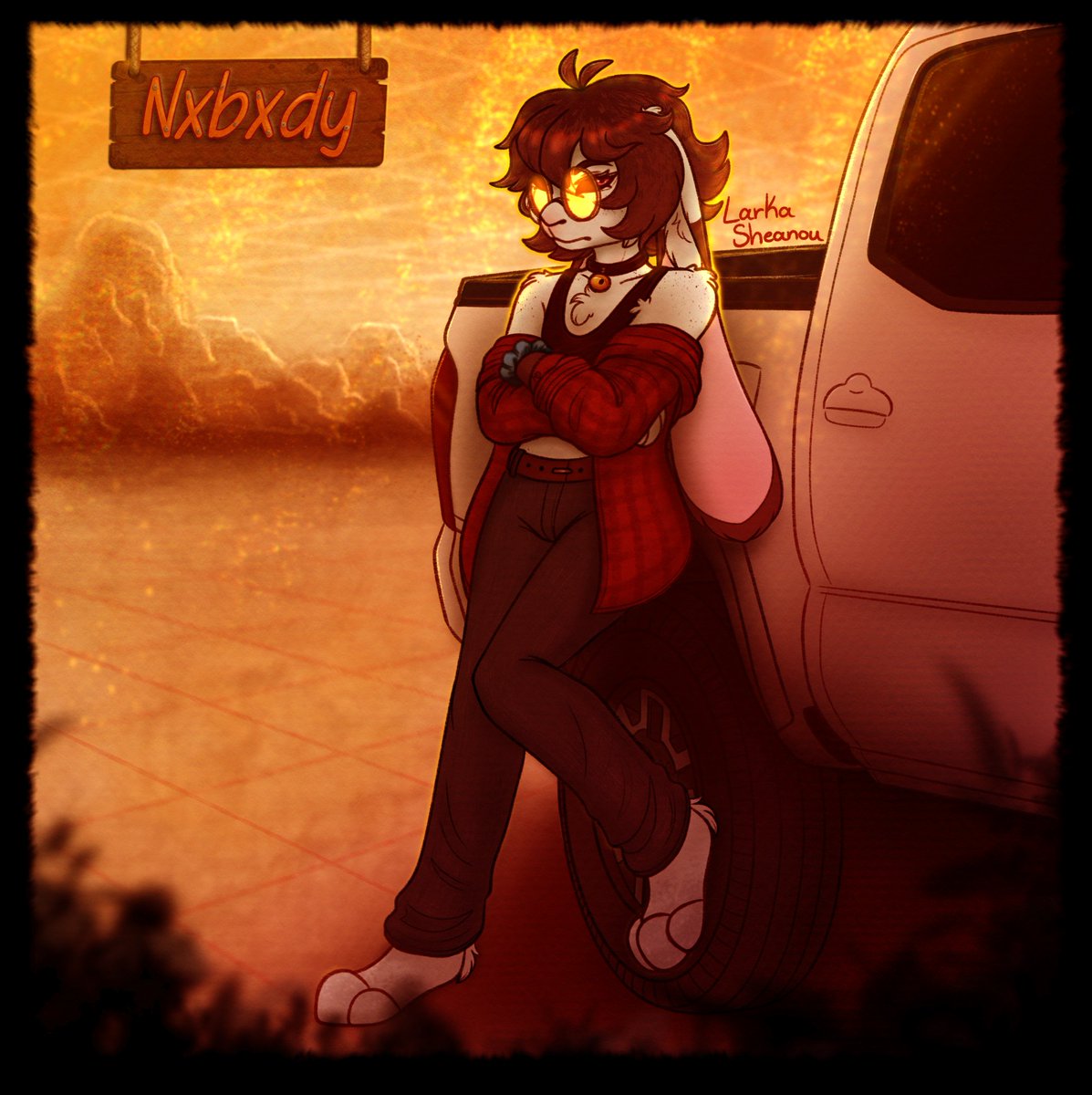 MattyTheBun's tweet photo. RAAAAH I got new art by a cool friend! Look at him! And my truck in the background!!!!!! Thank you so much @LarkaSheanou ! 🩷🩷🩷🩷🩷🩷🐇🐇🐇 https://t.co/HWWN7g72jn