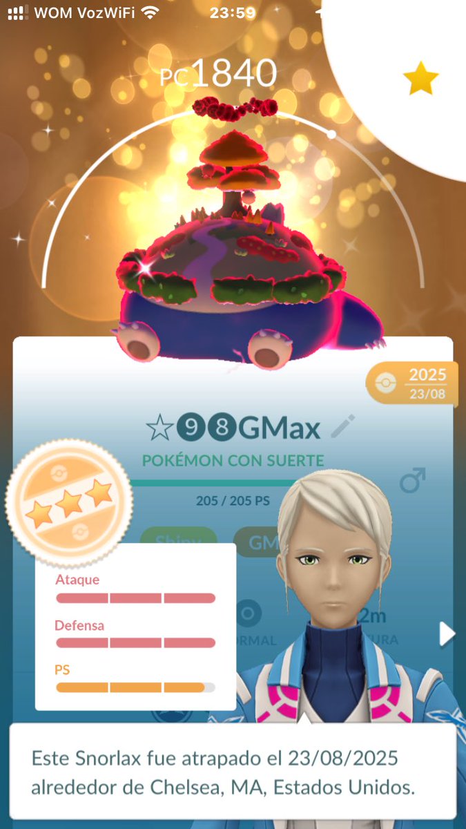 sebi_mau's tweet image. Intercambio remoto con suerte 🍀 Snorlax Gigamax shiny  💙✨ 15/15/14 🥳🥳🥳💥 #PokemonGo