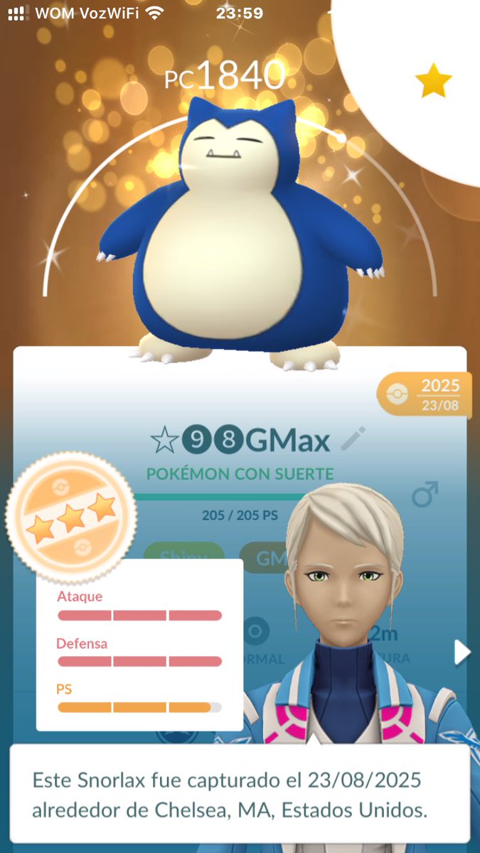 sebi_mau's tweet image. Intercambio remoto con suerte 🍀 Snorlax Gigamax shiny  💙✨ 15/15/14 🥳🥳🥳💥 #PokemonGo