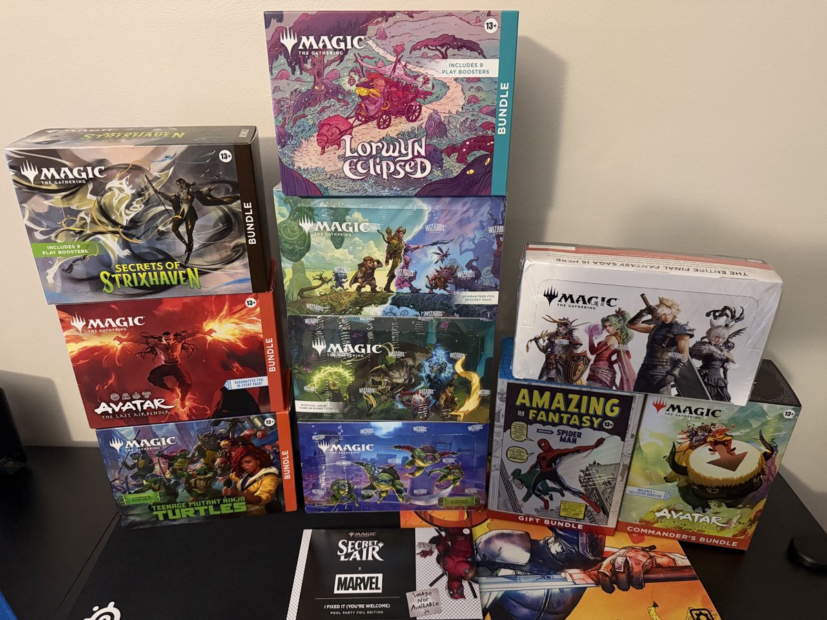 whitesand230's tweet image. I really need to start opening my MTG stash 😅

Strixhaven, Avatar, TMNT, Lorwyn… it’s getting out of hand.

Thinking about a chill pack-opening stream soon 👀
What should I crack first?
#MTG #Twitch #CardCollecting