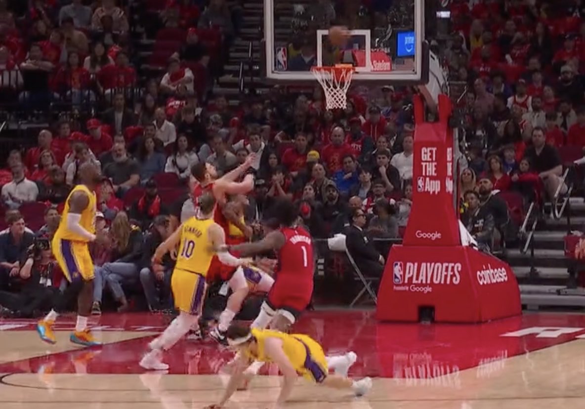 Philotechnicus's tweet photo. Rui blocking out Shengun so hard you can barely even see he’s there, and of course Lakers get the rebound. https://t.co/z0KlqkaJEW