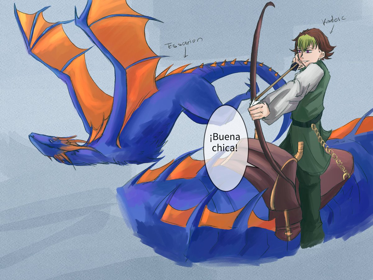 gesa0483's tweet image. No me decidía, al final dejé a Tessarion como su dragona.
Pd: A Nasiens siempre le dan micro infartos cada vez que ve a su creatura subida en semejante bestia #au #crossover #kardeiz