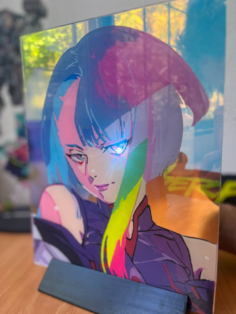 FerchoAndrew's tweet image. Paintglass cyberpunk edgerunners lucy logo MDF, Rebecca and Adam #glasspainting #acrylic #cyberpunkedgerunners #Lucy
