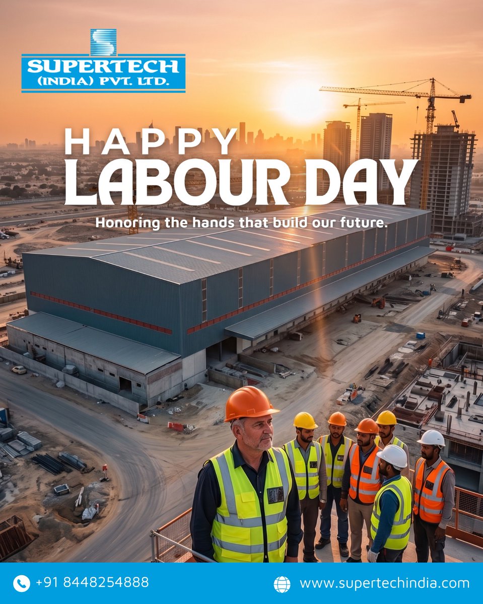 supertech_india's tweet photo. This Labour Day, we salute the hands that build the nation. 🏗️

At Supertech, every structure stands strong because of the मेहनत, dedication, and skill of our workforce.

Happy Labour Day! 🇮🇳

#LabourDay #Supertech #WorkersDay #RespectLabour #ConstructionLife #SteelIndustry https://t.co/zcYEhXyENs