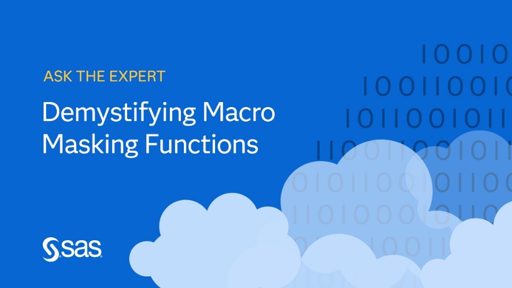 mohsin118's tweet photo. Macro masking functions are powerful. SAS expert, Allison Saito, will show you how to harness its power. Join this #SASwebinar LIVE May 5 at 11 am ET. Register now:
#SASAnalyticsExplorers 
#SASAdvocacyProgram https://t.co/Fe9qpljCKC https://t.co/tEK7otr8nT