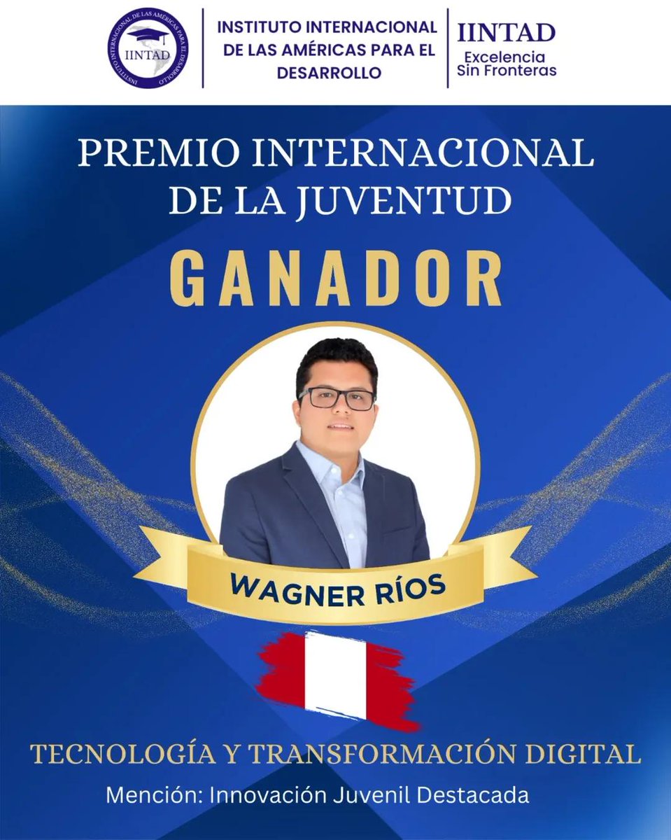 WagnerRiosGarc's tweet image. We made history! 🚀🇵🇪
I am a WINNER of the International Youth Award – Technology &amp;amp; Digital Transformation 🏆

Recognized across Latin America &amp;amp; the Caribbean for my work in AI &amp;amp; Digital Health research. The award stays in Peru 🌎🇵🇪

#award #premio #peru #AI