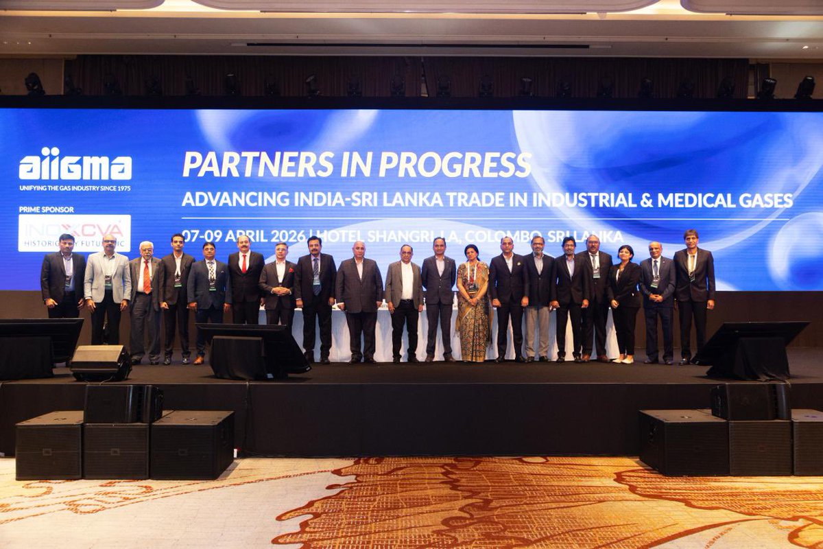 AIIGMAINDIA's tweet photo. The inaugural session in Colombo commenced with the arrival and warm welcome of distinguished dignitaries, setting a progressive and forward-looking tone for the conference. The ceremony included the felicitation of the Chief Guest and honoured guests, marking the beginning of meaningful dialogue and collaboration.

We were honoured by the presence of Dr. Satyanjal Pandey - Deputy High Commissioner of India to Sri Lanka , who emphasised the growing economic and energy cooperation between India and Sri Lanka and the importance of reliable industrial infrastructure; Ms. Sumita Dawra,Former Secretary Government of India who highlighted policy-driven growth, skill development, and the need for strengthening industrial ecosystems; and Mr. Hanif Yousoof,  Governor, Western
province, Sri Lanka & Presidential Envoy for Foreign Investments, who spoke on enhancing foreign investments, fostering bilateral trade, and positioning Sri Lanka as a strategic partner in the region.

The session also featured the Presidential Address by Mr. Saket Tiku, outlining the association’s vision and strategic priorities, followed by the Welcome Address by Mr. K. R. Sahasranamam, who set the context for the seminar and warmly welcomed all delegates.

Held under the theme “Partners in Progress – Advancing India–Sri Lanka Trade in Industrial & Medical Gases,” the session reflected AIIGMA’s commitment to strengthening regional ties, enabling industry collaboration, and driving shared growth. 🇮🇳🤝🇱🇰