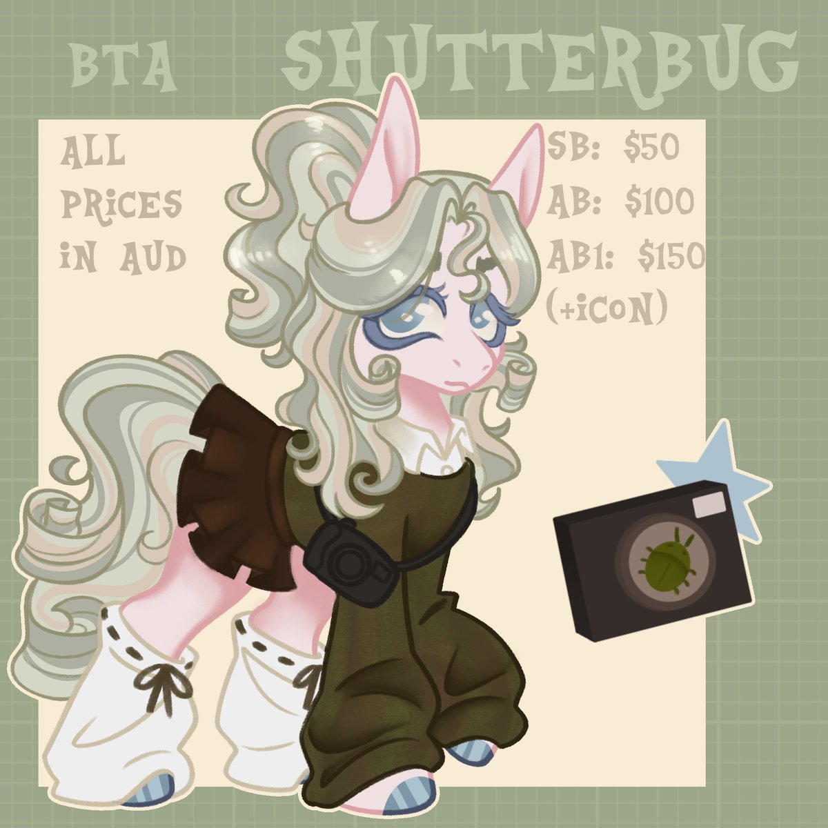 pebbbal's tweet photo. Rarishy nextgen Shutterbug #BTA !
- SB claimed on discord!
- MI $1
- Place bids in replies!
- Ends 48hrs after last bid 🔆
#mlp #adopt #mlpadopt #adoptable #ocadopt #mylittlepony #mlpg4 #rarity #fluttershy #raritymlp #fluttershymlp #mlpfim https://t.co/Fu9fgVpe57
