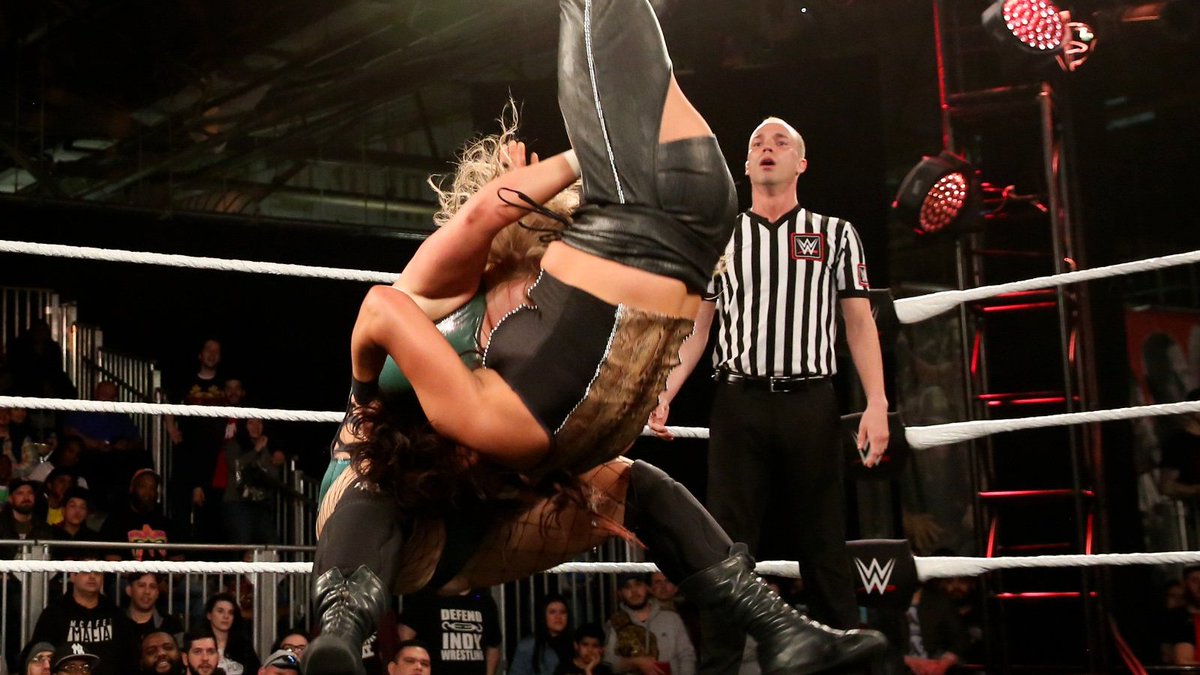 NXTUK_Legacy's tweet image. May 1, 2019:

At Brooklyn Pier 12, @PiperNivenWWE defeated #WWENXT's @RaquelWWE with a ring-rattling Michinoku Driver in the second of two interbrand matches. #NXTUK 

📸 WWE