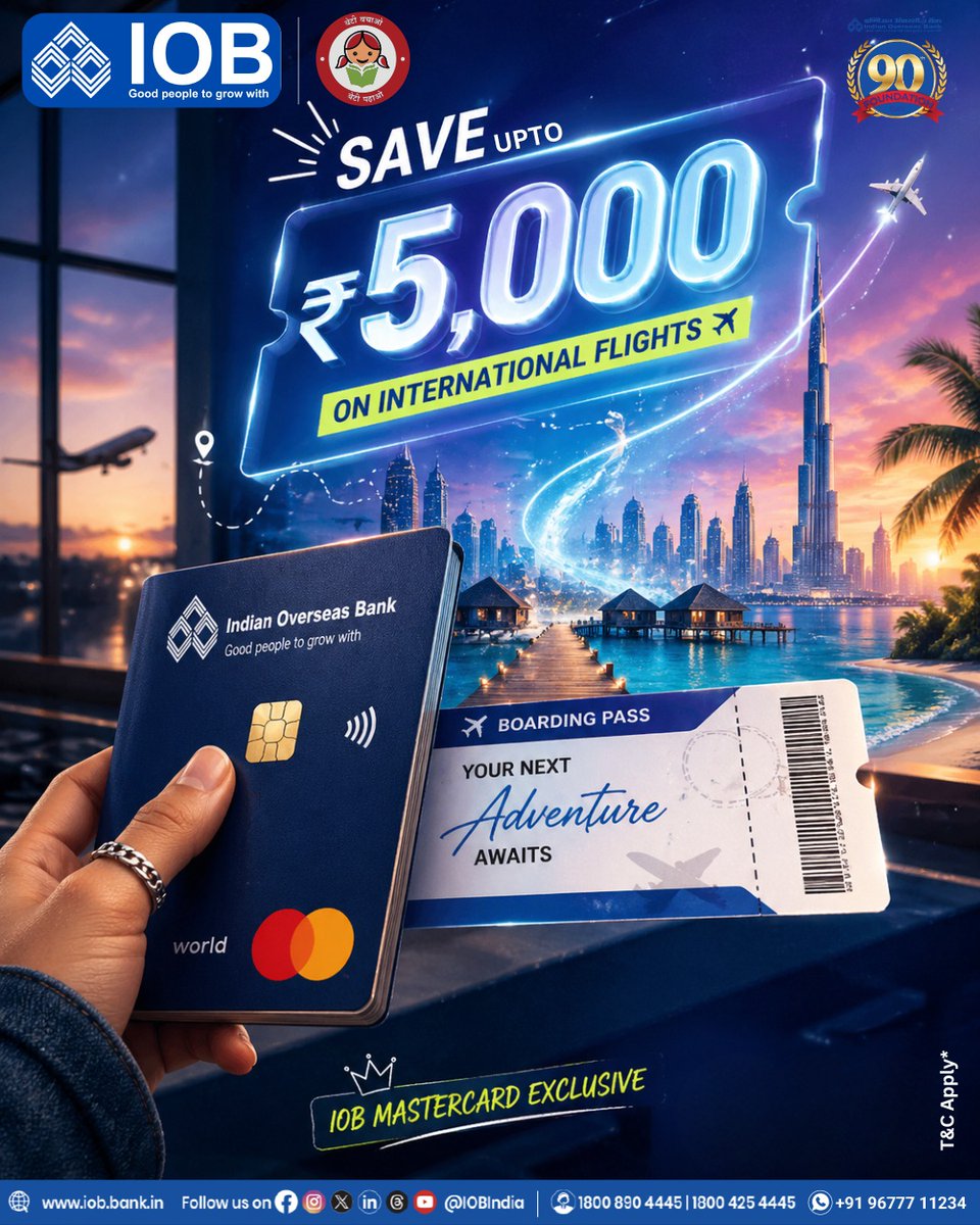 IOBIndia's tweet photo. Fly international for less Book with Musafir and get upto ₹5,000 off using your Mastercard card from
Indian Overseas Bank. Your next destination just got closer.
#IOB #DFS #RBI #IOBForYou #IndianOverseasBank
#GoodPeopleToGrowWith https://t.co/1zZz5MKNrM